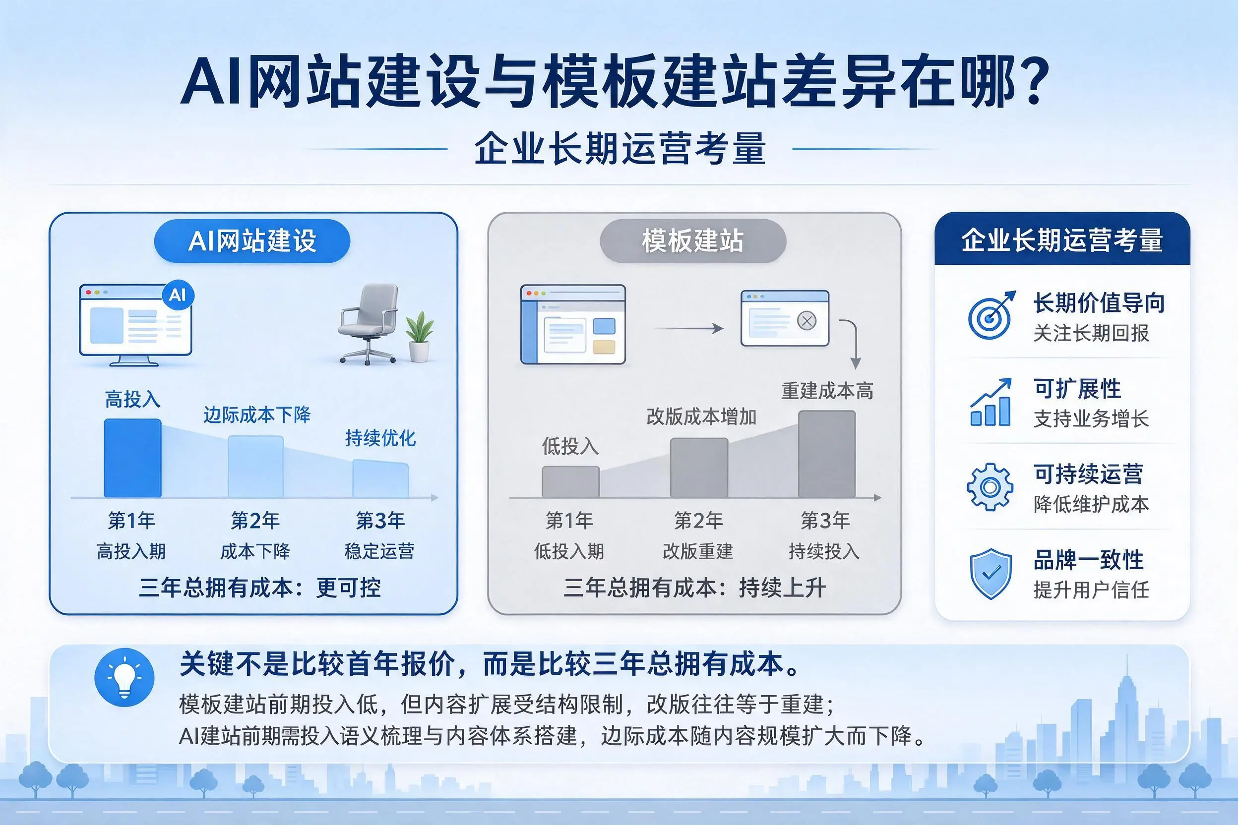 AI网站建设与模板建站差异在哪?南阳企业长期运营考量